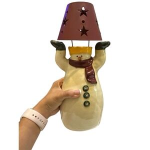 13" Russ Ceramic Snowman, Metal Shade for tealight‎